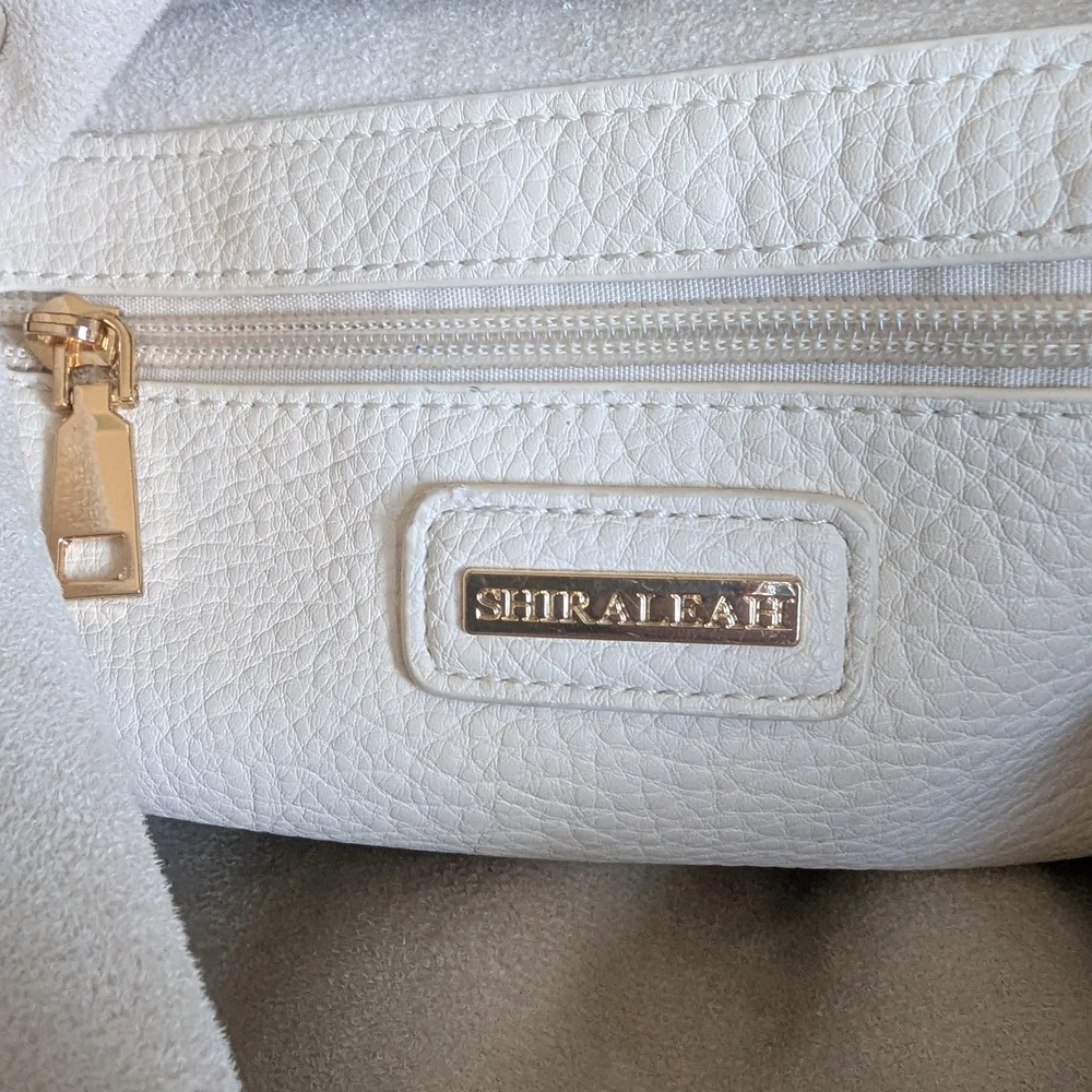 Shiraleah White Pebbled Leather Shoulder Bag with Gold Hardware